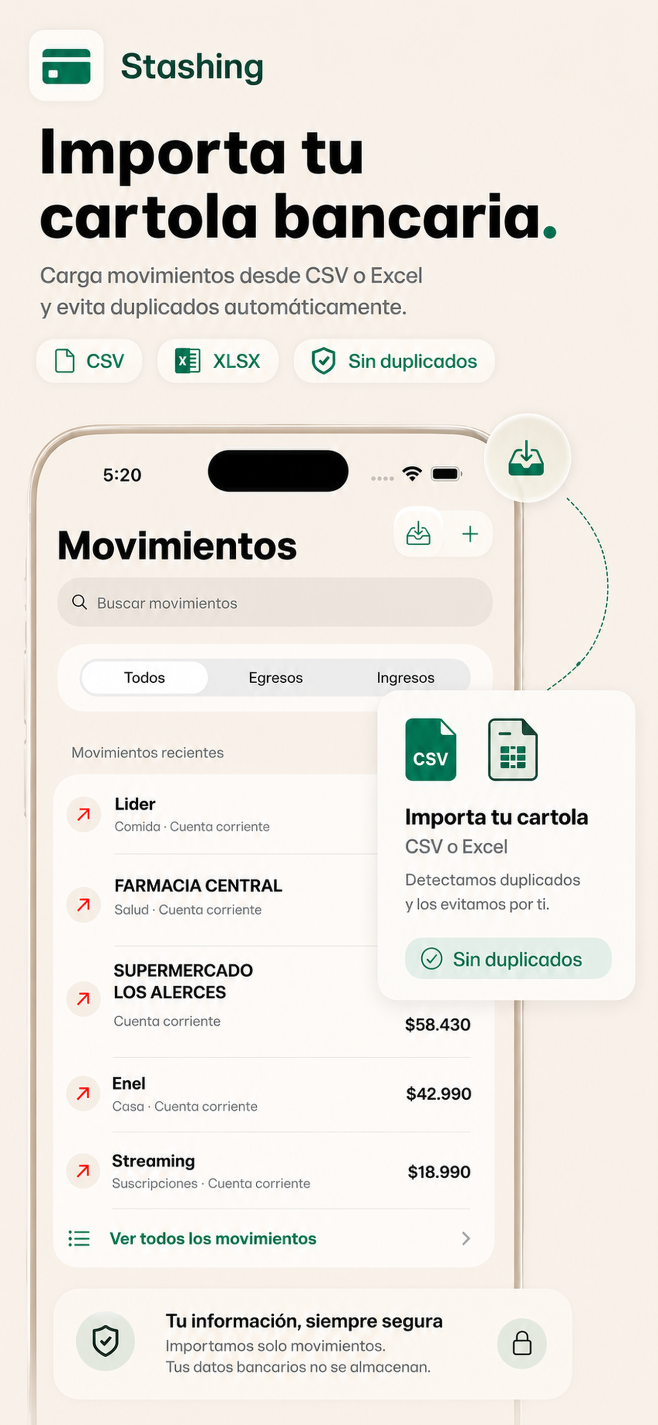 Stashing - Importacion bancaria